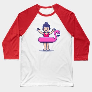 Cute Girl Wearing Flamingo Balloon Baseball T-Shirt